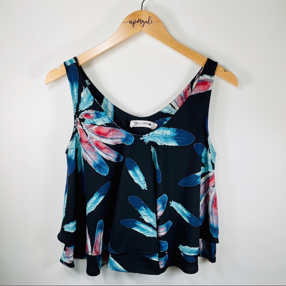 Buddy Love Cropped Flowy Boho Ruffle Sleeveless Tank Top Black Size Small